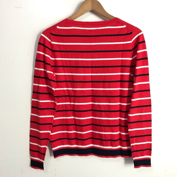 🆕 J. Crew Crewneck Red Sweater with Stripes. NWT - Picture 3 of 7